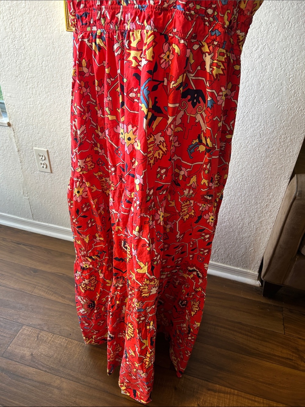 Anthopologie Red Floral Maxi Dress with Tiered Skirt Sz 2X- 100% Cotton - Picture 10 of 12
